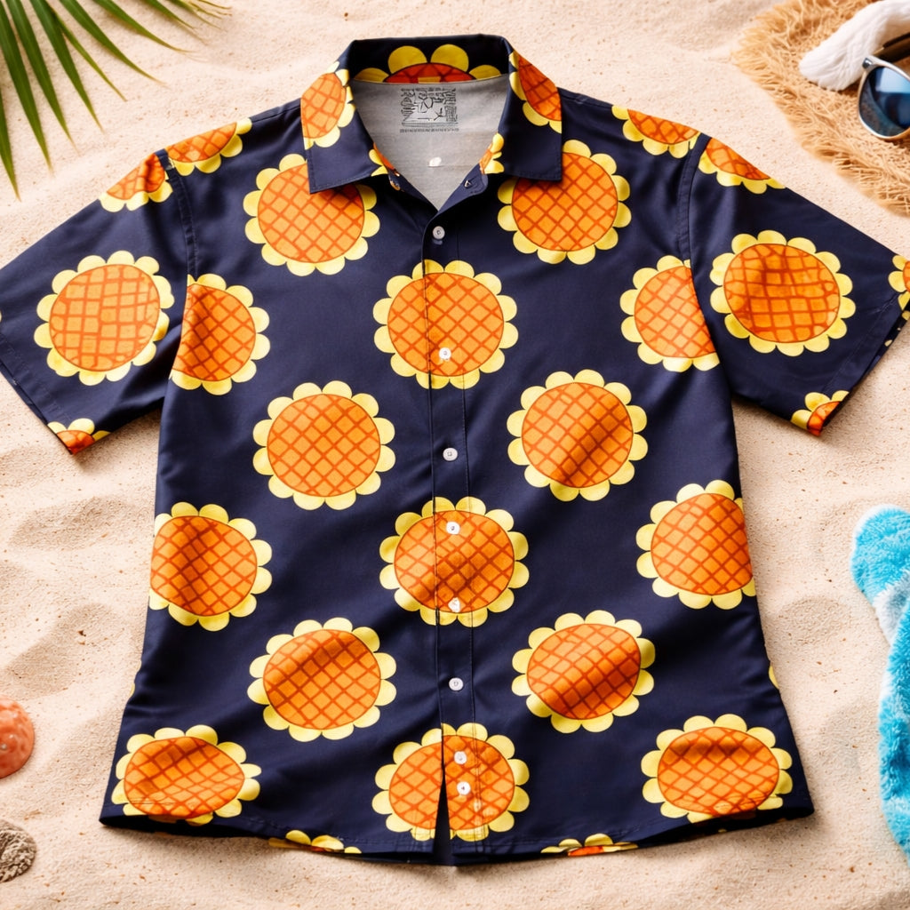 Luffy Dressrosa Hawaiian Shirt One Piece Navy Blue Button Up