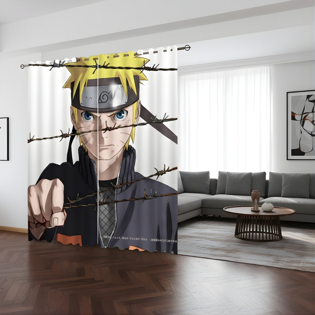 3D Printed Fire Shadow Blackout Curtain Non-Perforated Sunshade Drapes