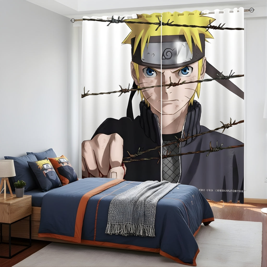 3D Printed Fire Shadow Blackout Curtain Non-Perforated Sunshade Drapes