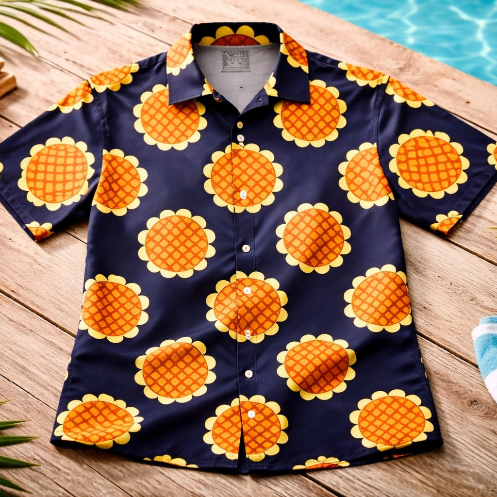 Luffy Dressrosa Hawaiian Shirt One Piece Navy Blue Button Up