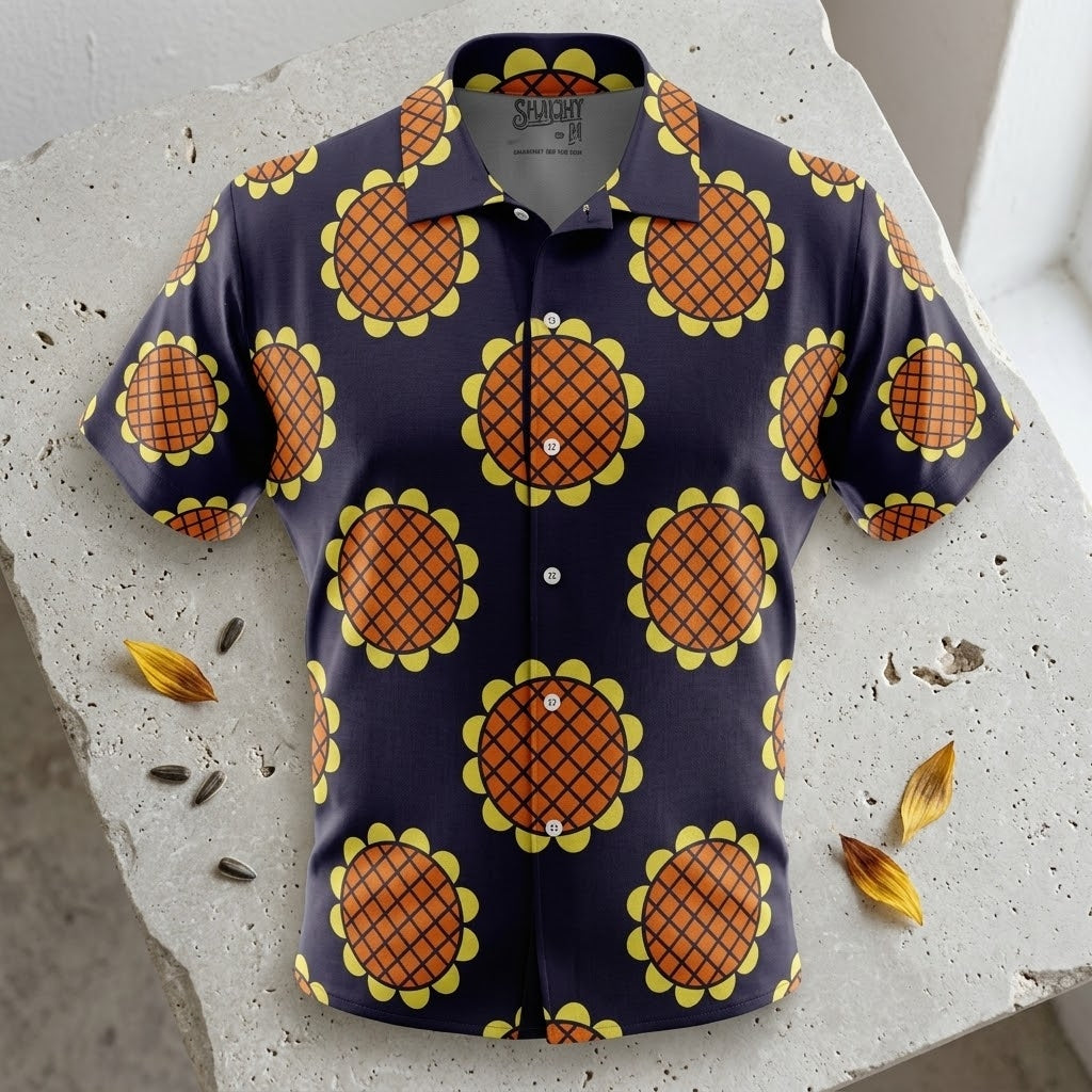 Luffy Dressrosa Hawaiian Shirt One Piece Navy Blue Button Up