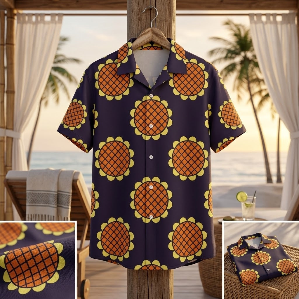 Luffy Dressrosa Hawaiian Shirt One Piece Navy Blue Button Up