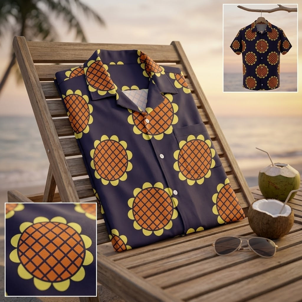 Luffy Dressrosa Hawaiian Shirt One Piece Navy Blue Button Up