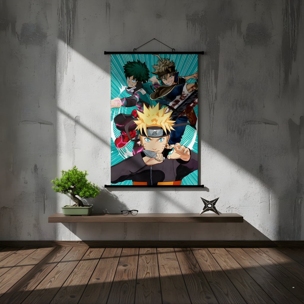 Naruto My Hero Academia Black Clover Anime Wall Scroll Poster Art Decor