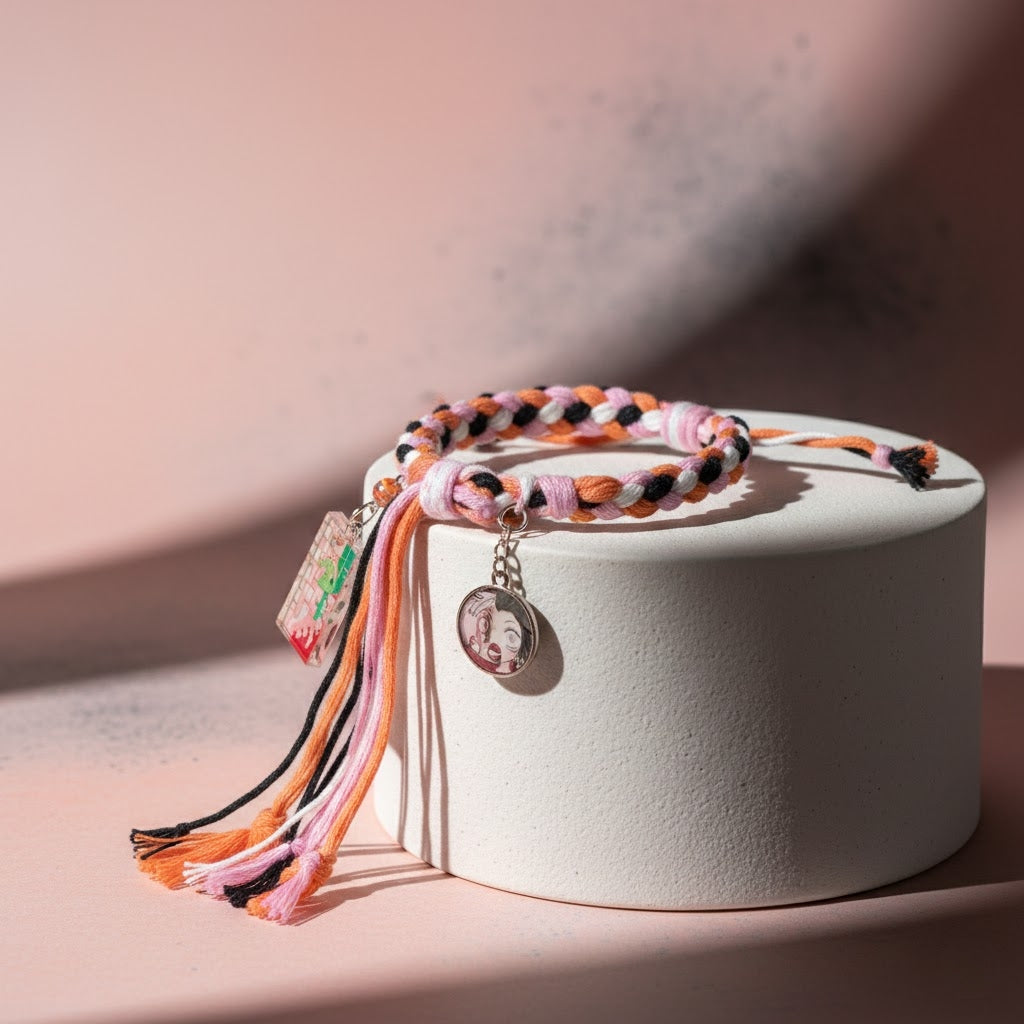 Demon Slayer Inspired Braided Hand Rope Anime Adjustable Bracelet