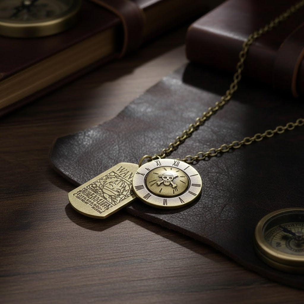 Luffy and Ace Skull Necklace One Piece Pirate Pendant for Men