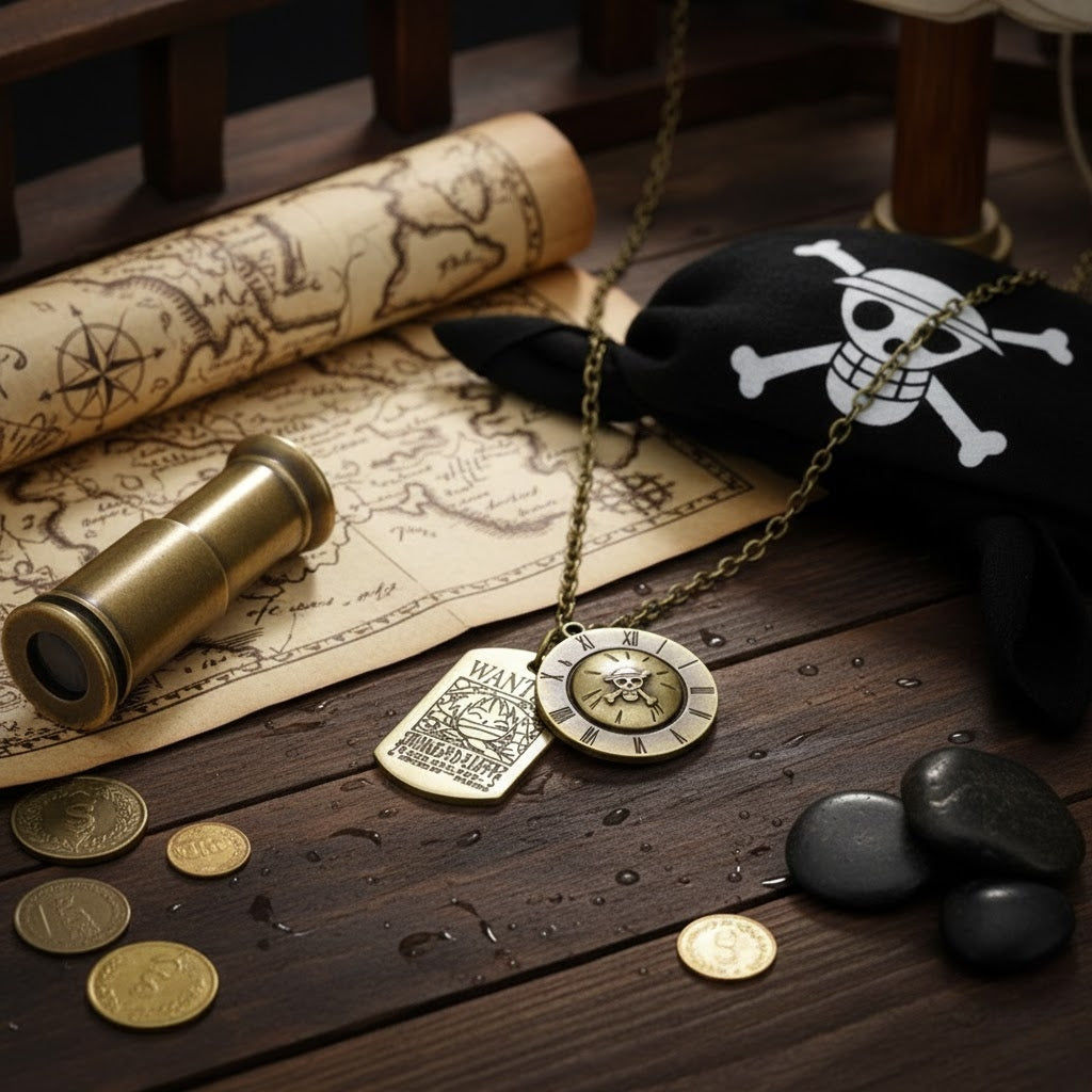 Luffy and Ace Skull Necklace One Piece Pirate Pendant for Men