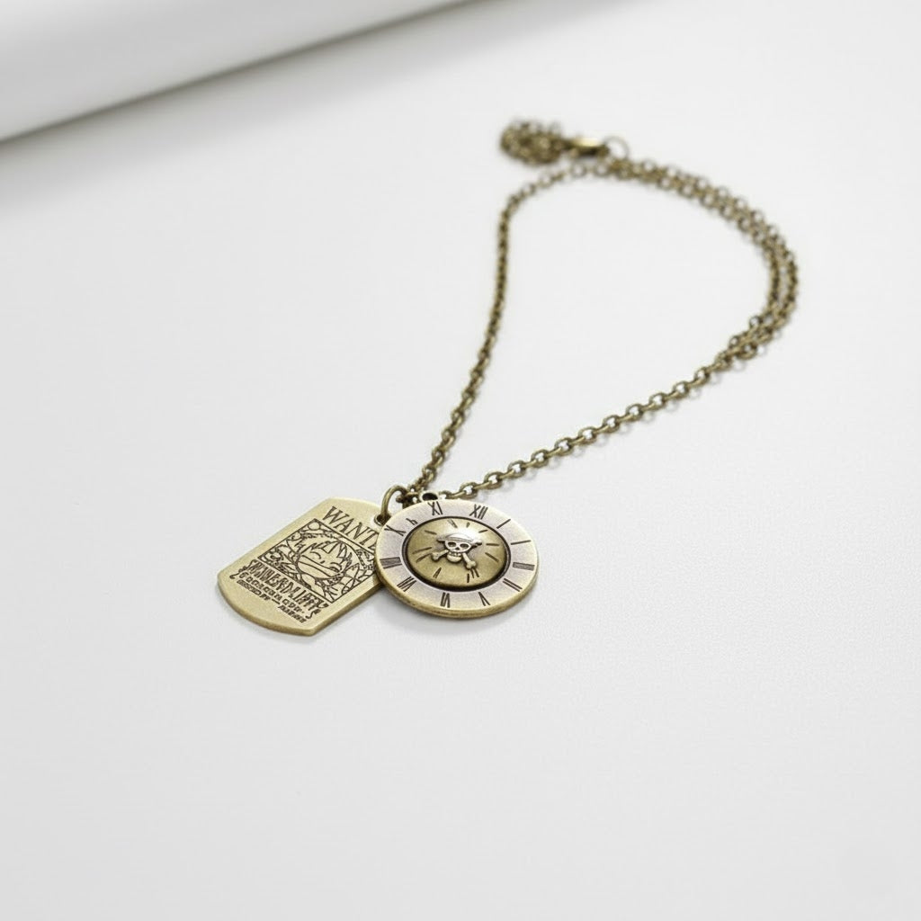 Luffy and Ace Skull Necklace One Piece Pirate Pendant for Men