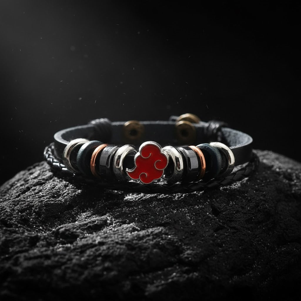 Naruto Akatsuki Leather Bracelet Red Cloud Anime Jewelry Unisex