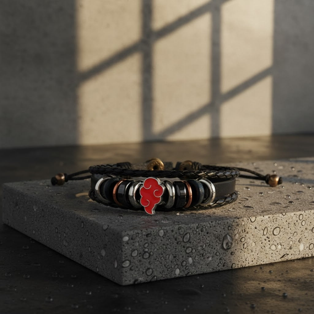 Naruto Akatsuki Leather Bracelet Red Cloud Anime Jewelry Unisex