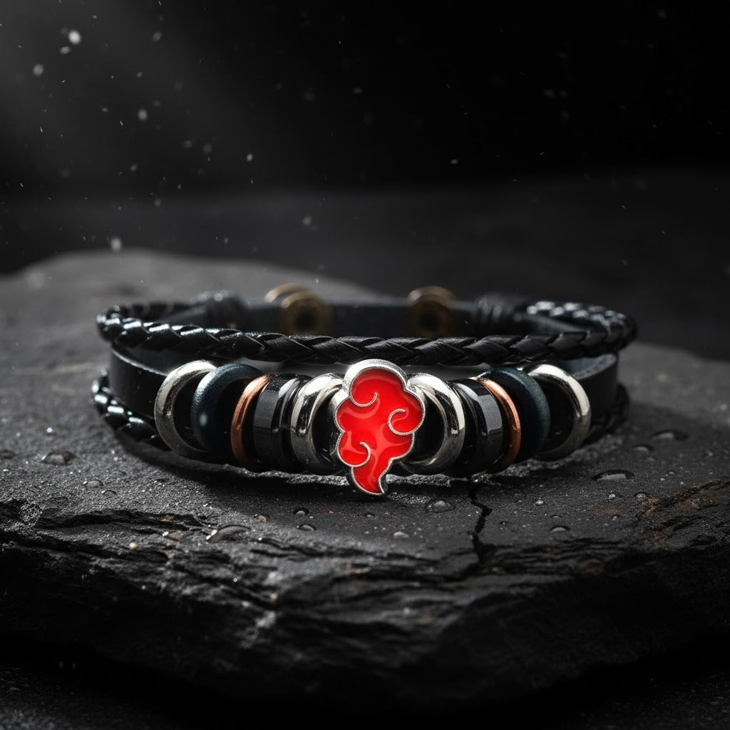 Naruto Akatsuki Leather Bracelet Red Cloud Anime Jewelry Unisex