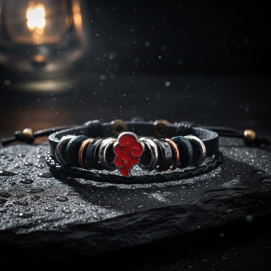 Naruto Akatsuki Leather Bracelet Red Cloud Anime Jewelry Unisex