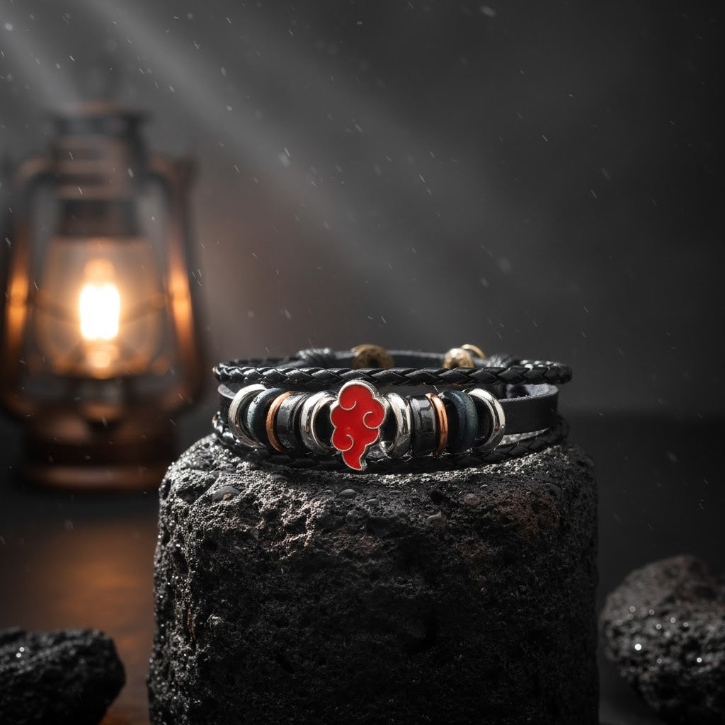 Naruto Akatsuki Leather Bracelet Red Cloud Anime Jewelry Unisex