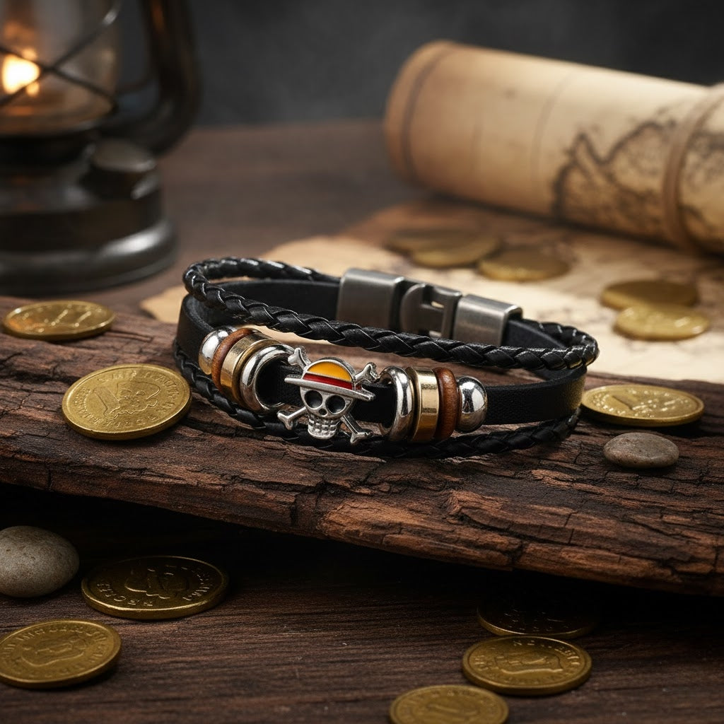 One Piece Skull Leather Bracelet Unisex Anime Jewelry for Fans