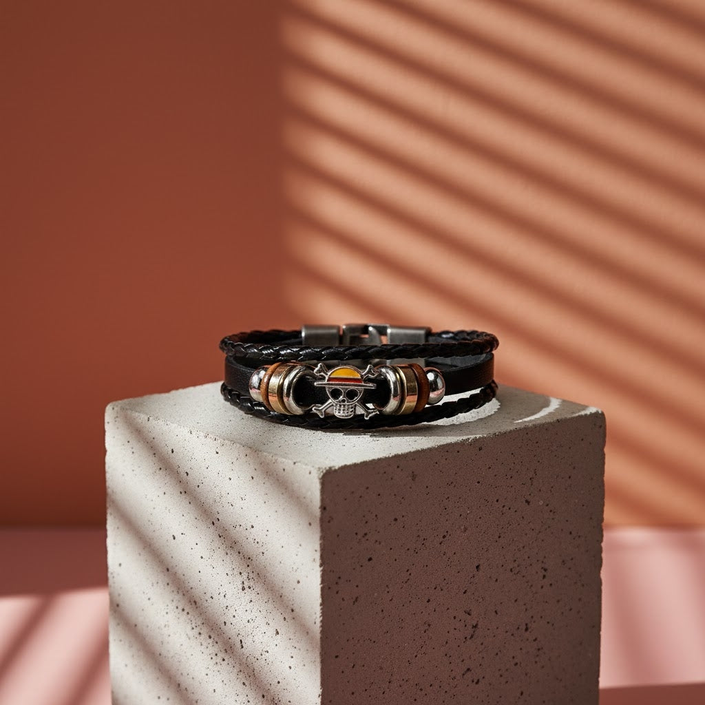 One Piece Skull Leather Bracelet Unisex Anime Jewelry for Fans