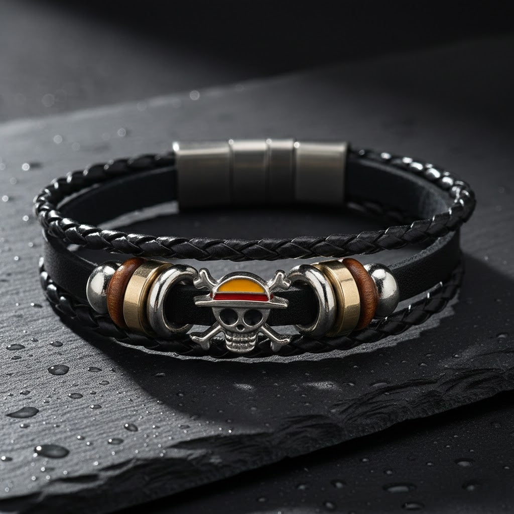 One Piece Skull Leather Bracelet Unisex Anime Jewelry for Fans