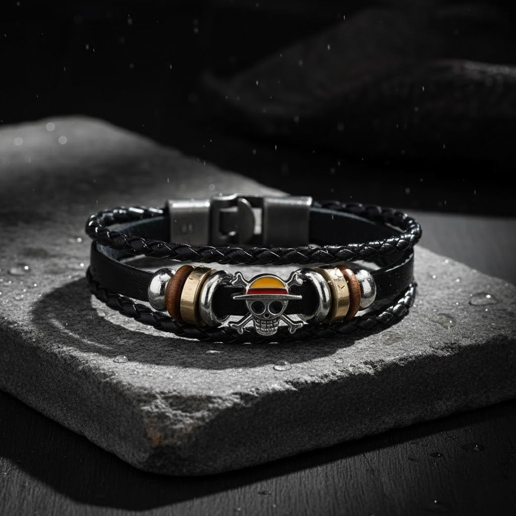 One Piece Skull Leather Bracelet Unisex Anime Jewelry for Fans