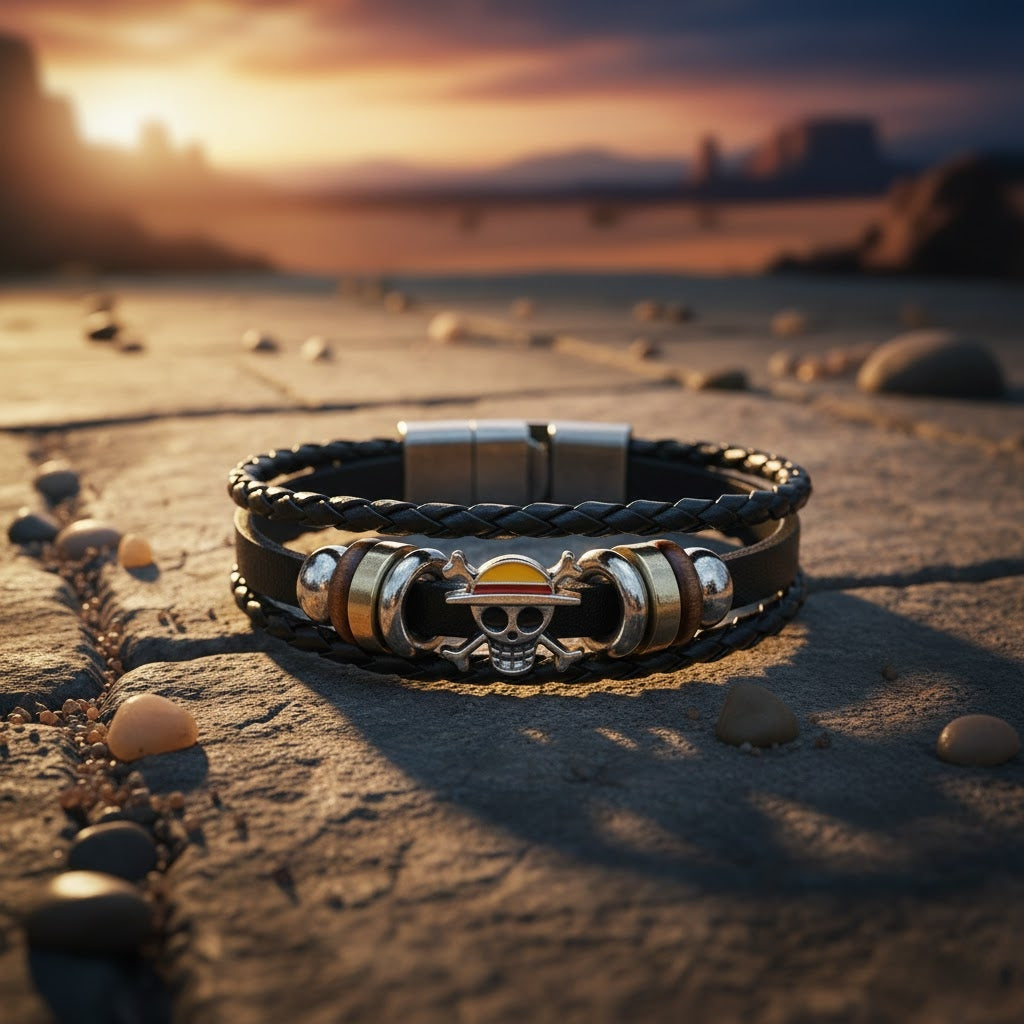 One Piece Skull Leather Bracelet Unisex Anime Jewelry for Fans
