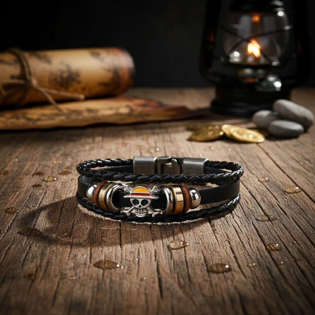 One Piece Skull Leather Bracelet Unisex Anime Jewelry for Fans