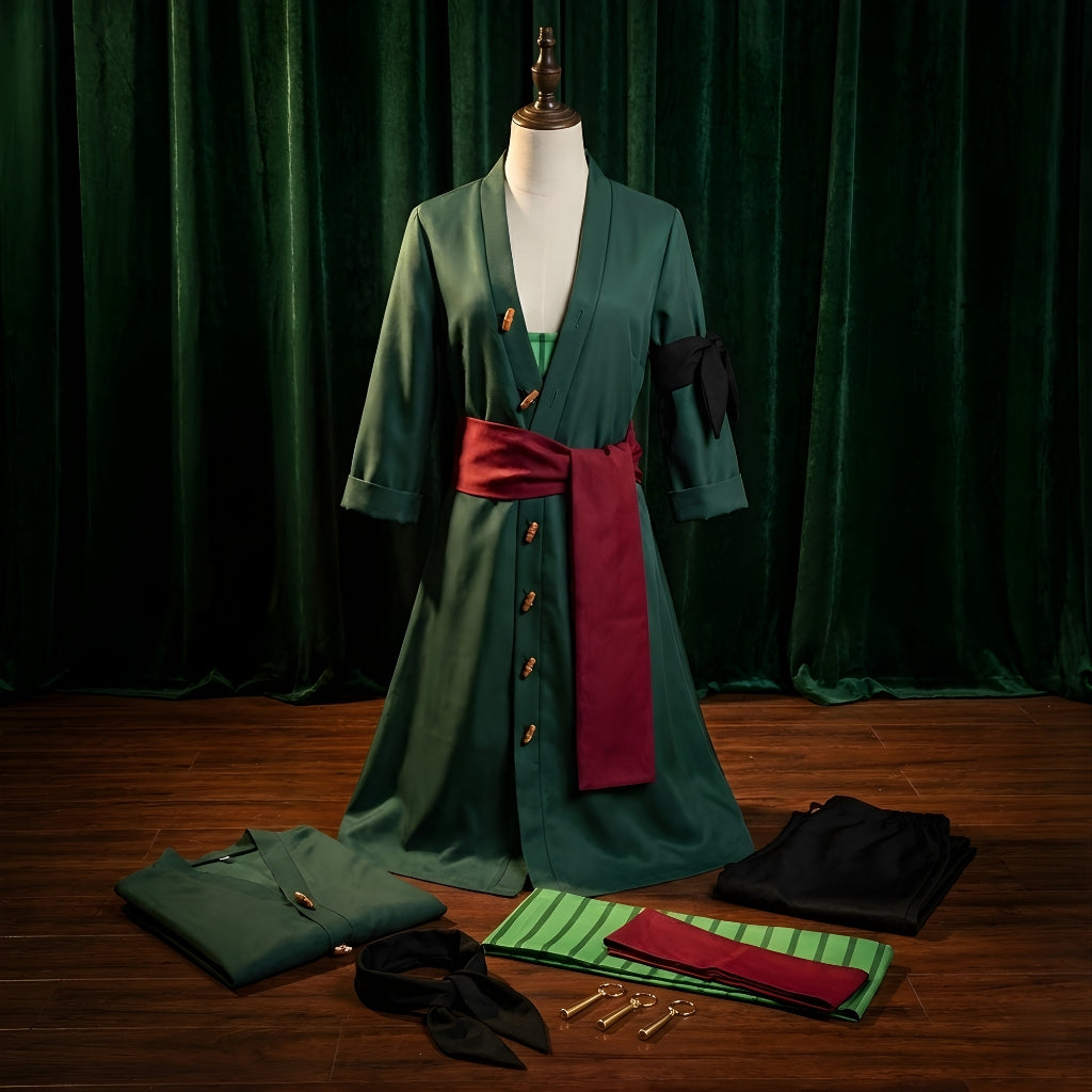 Roronoas Cosplay Costume Anime Kimono Robe Zoro Cloak Uniform Halloween Outfits With Earrings For Comic Con