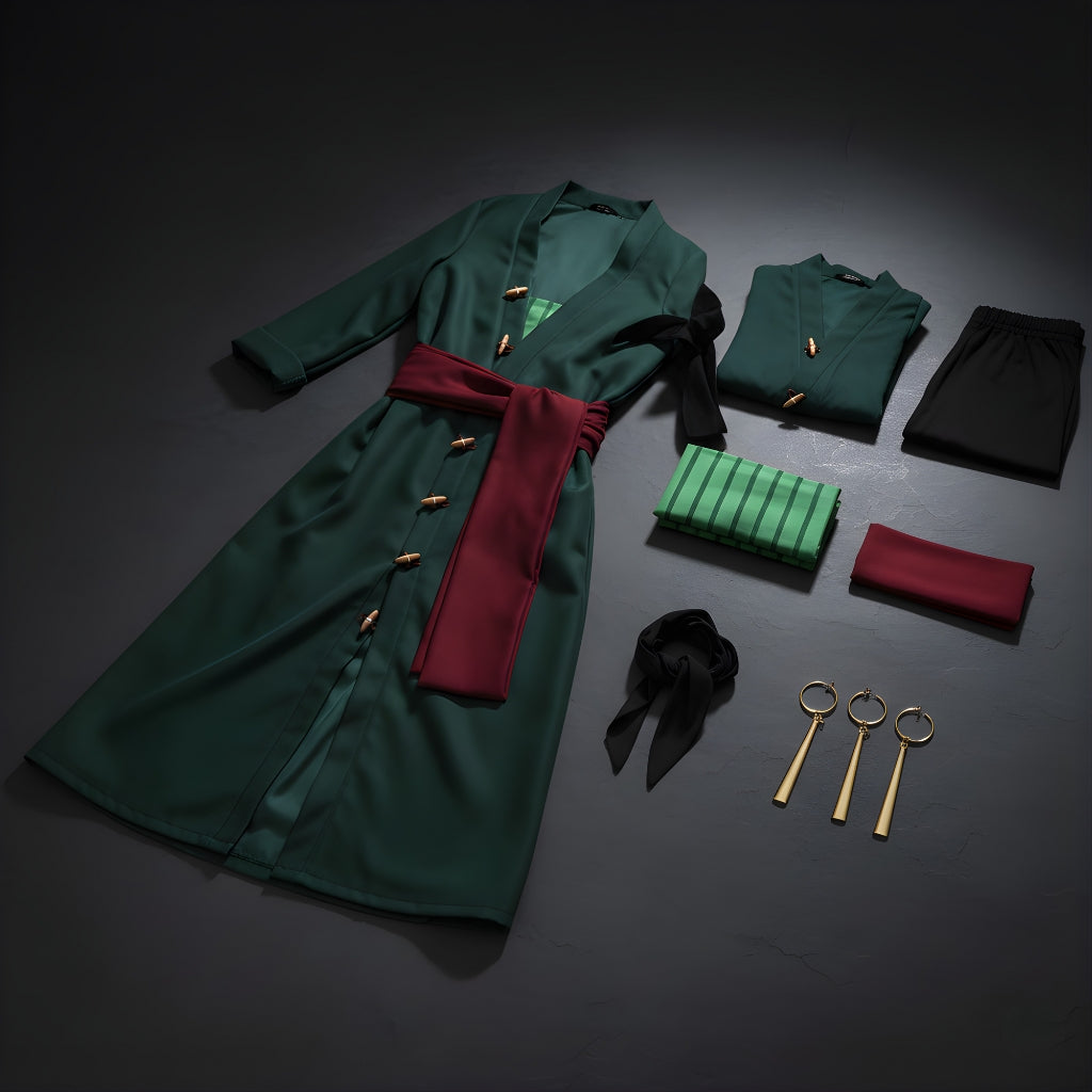 Roronoas Cosplay Costume Anime Kimono Robe Zoro Cloak Uniform Hallowee ...