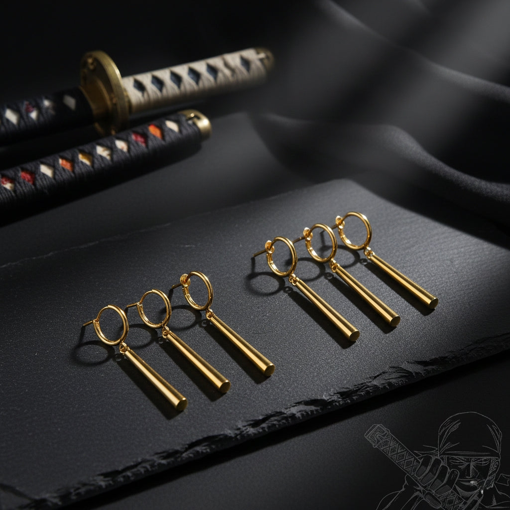 Roronoa Zoro Anime Earrings Gold Pendant Cosplay Jewelry Unisex