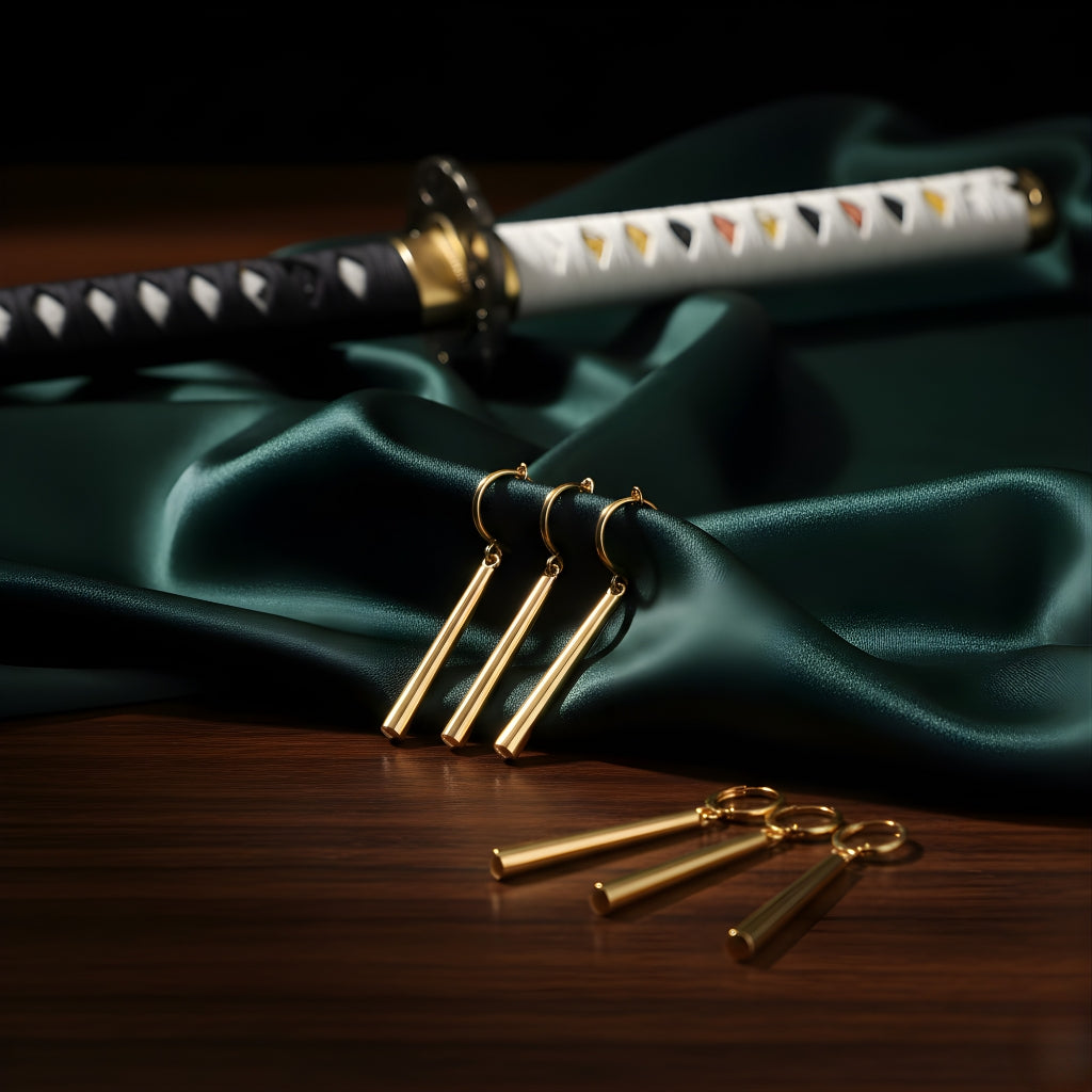 Roronoa Zoro Anime Earrings Gold Pendant Cosplay Jewelry Unisex