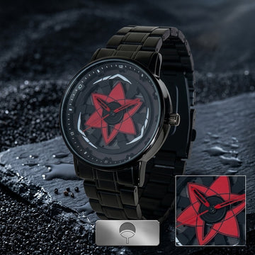 Naruto Anime Sharingan Watch 360 Rotating Wheel Dial Black Steel Band Unique Design
