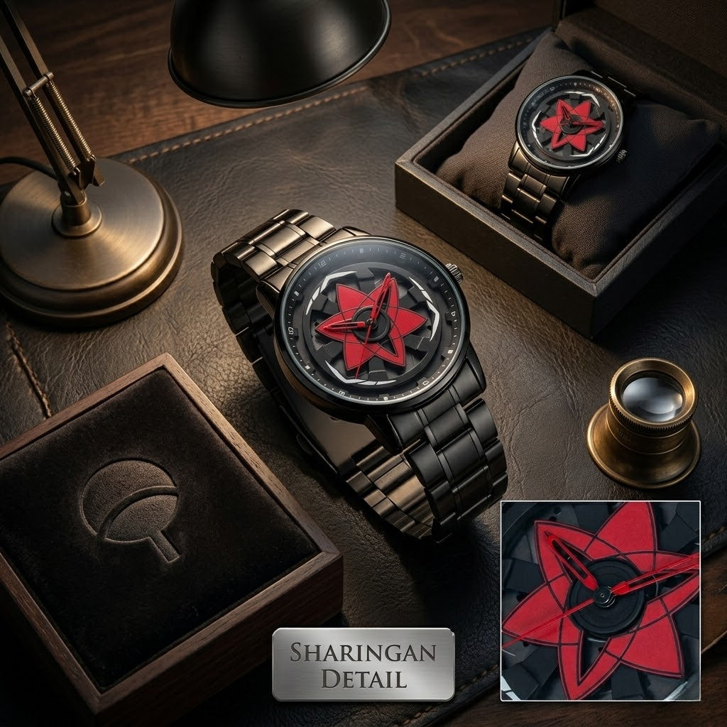 Naruto Anime Sharingan Watch 360 Rotating Wheel Dial Black Steel Band Unique Design