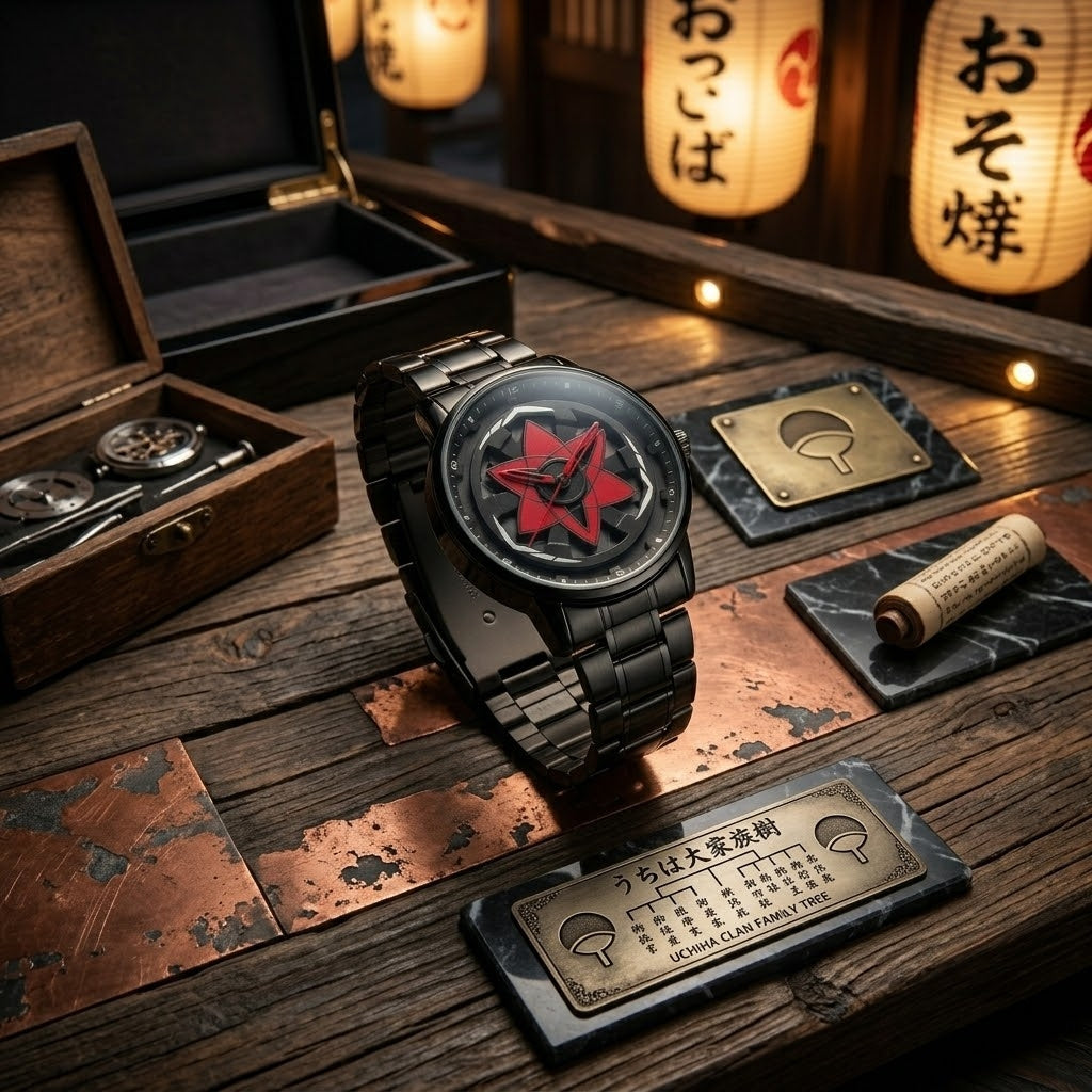 Naruto Anime Sharingan Watch 360 Rotating Wheel Dial Black Steel Band Unique Design