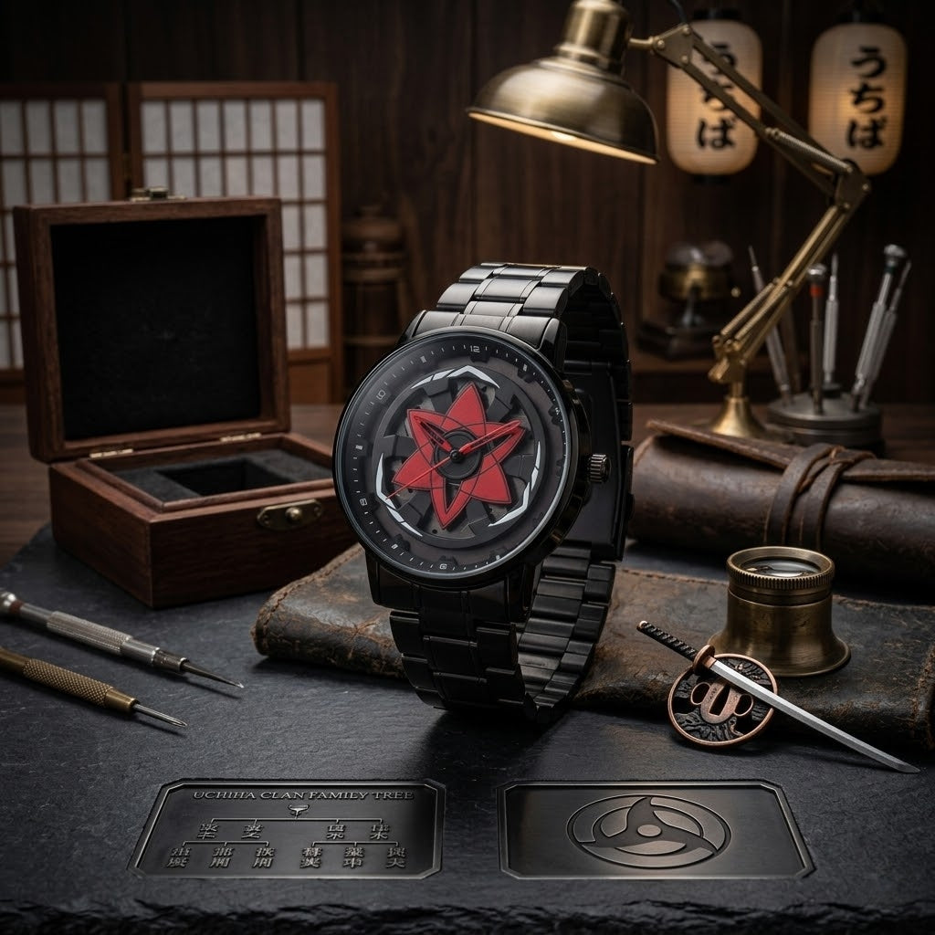 Naruto Anime Sharingan Watch 360 Rotating Wheel Dial Black Steel Band Unique Design
